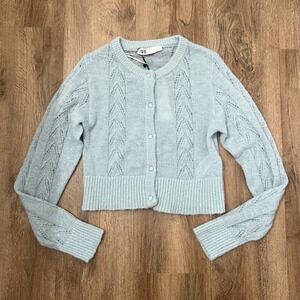 Zara Light Blue Cropped Knit Cardigan